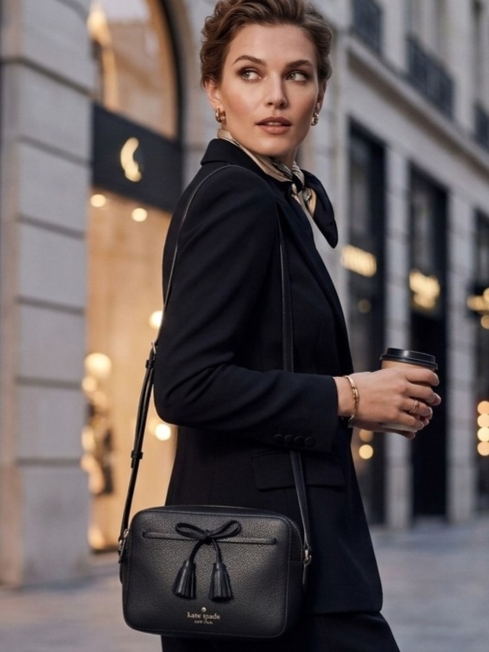 kate spade Black Pebbled Leather Tassel Crossbody Bag